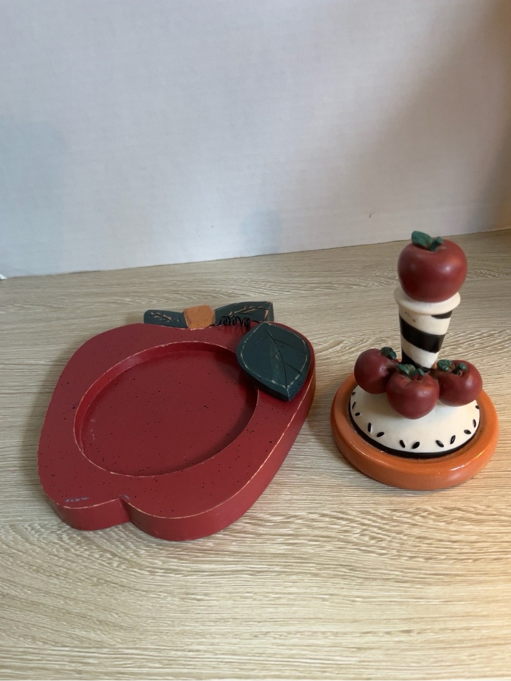 Wooden Red Apple Trinket Dish & Decorative Apple Stack timer teacher gift